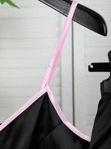 Set de 3 piezas de pijama de mujer elegante con contraste de colores de satín