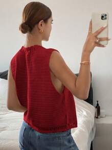 SHEIN Frenchy Chaleco de punto con botones al frente de unicolor simple para mujer