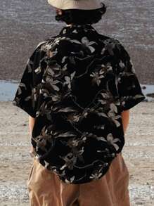 DAZY Men's Floral Pattern Printed Black Summer Beach Shirt - Multicolor - View 2