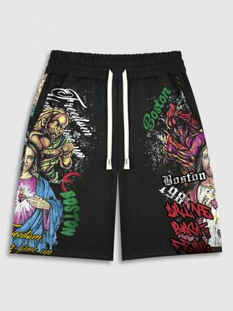 Goth Herren Street-Style bedruckte lässige 3/4 Länge Shorts, modisch für den Sommer