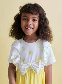 SHEIN 小女孩黄色短袖荷叶边连衣裙，夏季 - 彩色 - 查看 5