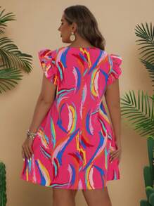 SHEIN VCAY Đầm tay xếp nếp in họa tiết cỡ lớn (Mẫu ngẫu nhiên) - Nhiều màu - Xem 2