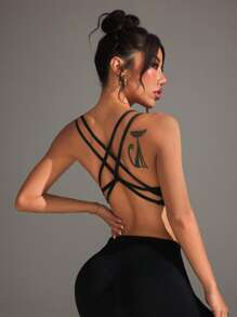 SHEIN Sports Women Seamless Black Sports Bra - Black - View 3