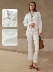 MOTF PREMIUM 刺绣纽扣牛仔夹克 - 白色 - 查看 8