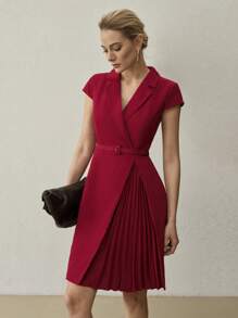 MOTF PREMIUM Vestido Plisado En Contraste Con Manga Gorra Con Clase