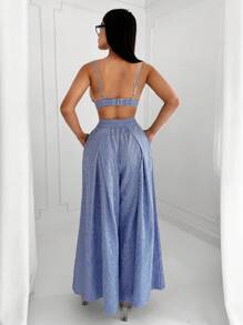 SHEIN SXY 2件套极简通勤性感条纹吊带背心和裤子 - 寶藍色 - 查看 2