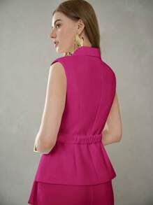 MOTF PREMIUM LAPEL COLLAR BELTED WAISTCOAT - Hot Pink - View 6