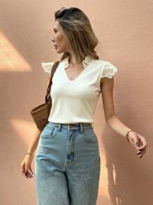 SHEIN Frenchy 女士纯色盖袖休闲T恤，适合夏季