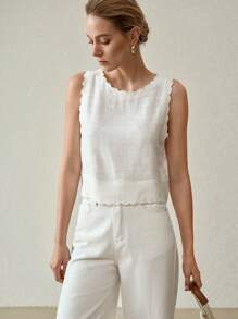 MOTF PREMIUM LINEN SOLID SCALLOP EDGE TANK TOP