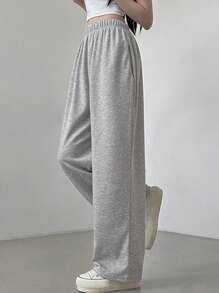 DAZY Women's Solid Color Elastic Waist Wide Leg Casual Sports Sweatpants,Women Joggers