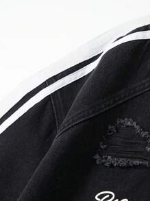 ROMWE MEN Prep 男士牛仔休闲上衣，时尚，适合夏季 - 黑色 - 查看 5