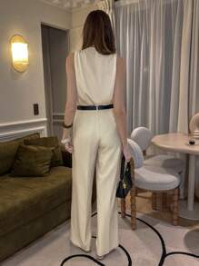 Chiquease 女式休闲性感 V 领吊带背心紧身衣 - 卡其色 - 查看 2