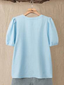 Linhara 大码花卉刺绣 V 领褶皱泡泡袖夏季衬衫，休闲度假 - 彩色 - 查看 2