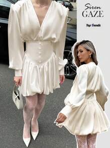 SHEIN Essnce Vestido de satén de unicolor con bajo de tulipán para mujer, elegante estilo francés para citas