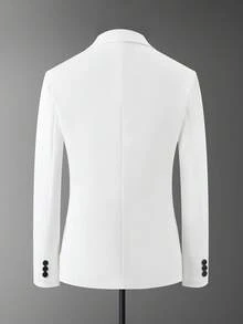 Calvornis 2 件套男士撞色翻领双排扣夹克和裤子西装套装 - 白色 - 查看 2