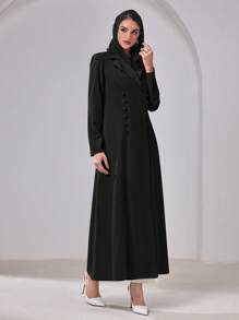 Al Najma Women's Solid Color Long Sleeve Elegant Arabic Abaya, Modest Robe - Black - View 5