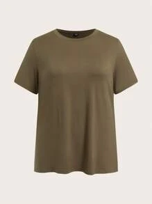 Comfortcana Set de 4 piezas para talla grande: 2 camisetas de manga corta + 2 bermudas de unicolor - Verde militar - Ver 8