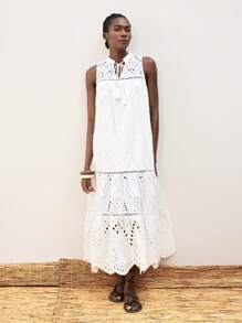 Maija Vestido sin mangas de mujer con diseño de volantes y abertura, de estilo informal, de cuello en V, para primavera/verano, vacaciones, estilo bohemio de playa