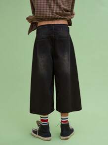 COUREZ Unisex Women Men Oversized Black Wash Summer Jorts Y2K Vintage Cotton - Black - View 5