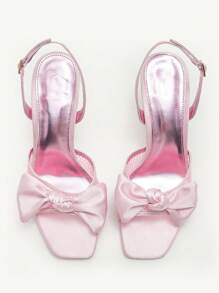 CUCCOO CHICEST Square Toe Bow Decor High Heels, Breathable Mesh, Spring/Summer - Baby Pink - View 2