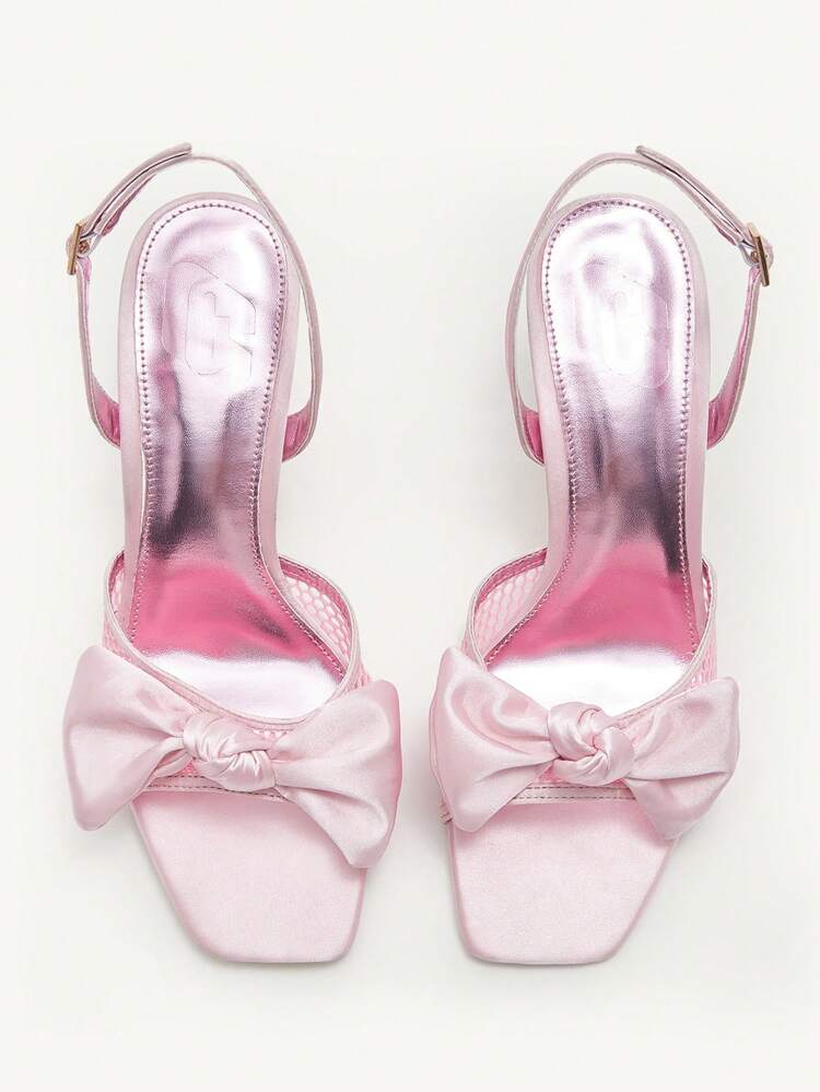 CUCCOO CHICEST Square Toe Bow Decor High Heels, Breathable Mesh, Spring/Summer