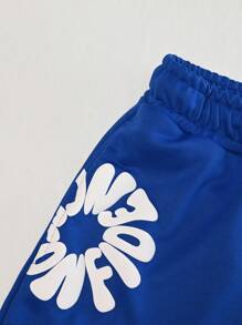Manfinity EMRG Men's Letter Print Drawstring Waist Loose Casual Shorts - Blue - View 3