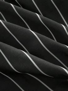 SHEIN MOD 加大码条纹蝴蝶结装饰可爱派对校园风格宽松迷你裙女式短裙短裤裙配短裤女式短裙 - 黑與白 - 查看 4