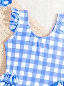 SHEIN Baby Girl Random Print One-Piece Swimsuit With Flying Edge, Includes Cap - Multicolor - View 3