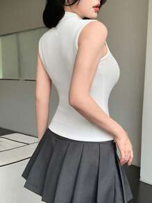 DAZY Women High Neck Fitted Sleeveless Bodycon Camisole Tank Tops