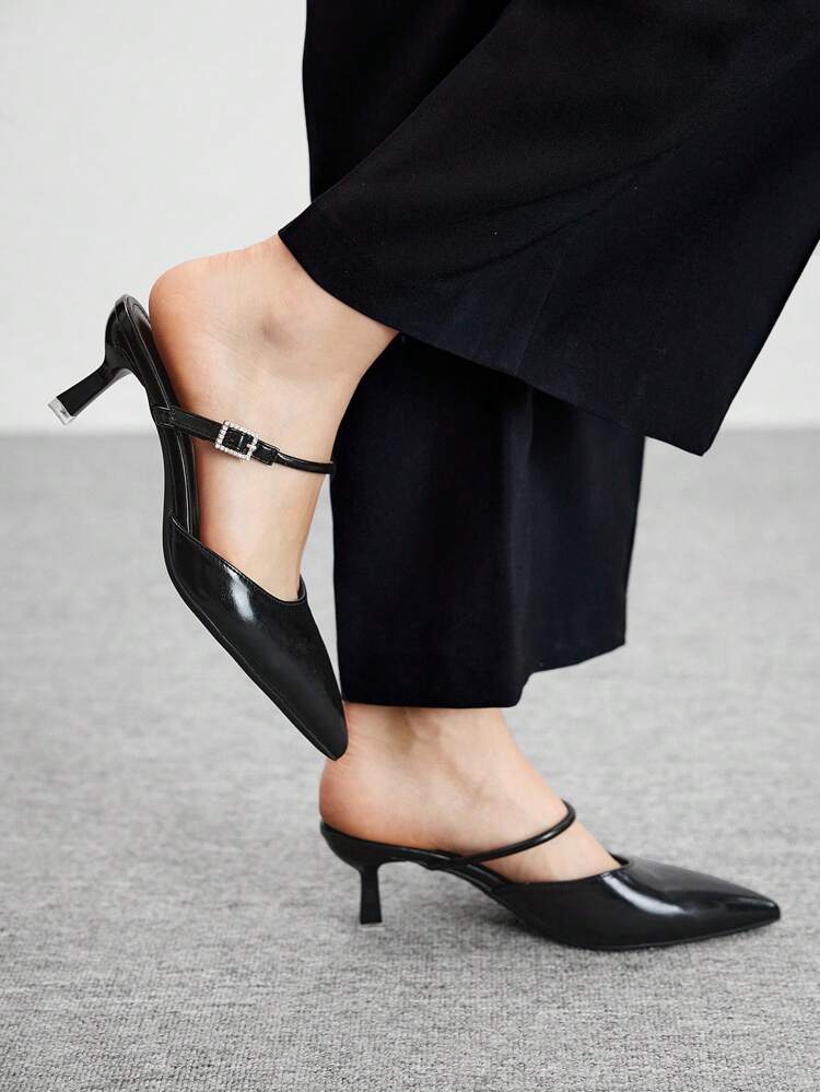 CUCCOO BIZCHIC 2.56インチ ポインテッドトゥ 細いヒール レディース サンダル ブラック 一本ストラップ、ドレス、カジュアルな外出、日常着、バケーションに適しています