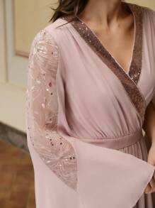 ZEYLAH 亮片蕾丝拼接优雅长裙，简约时尚休闲日常穿着 - 藕粉色 - 查看 2