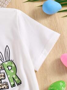 Young Girl Comfortable White Easter Letter Graphic Short Sleeve T-Shirt, For Gifts