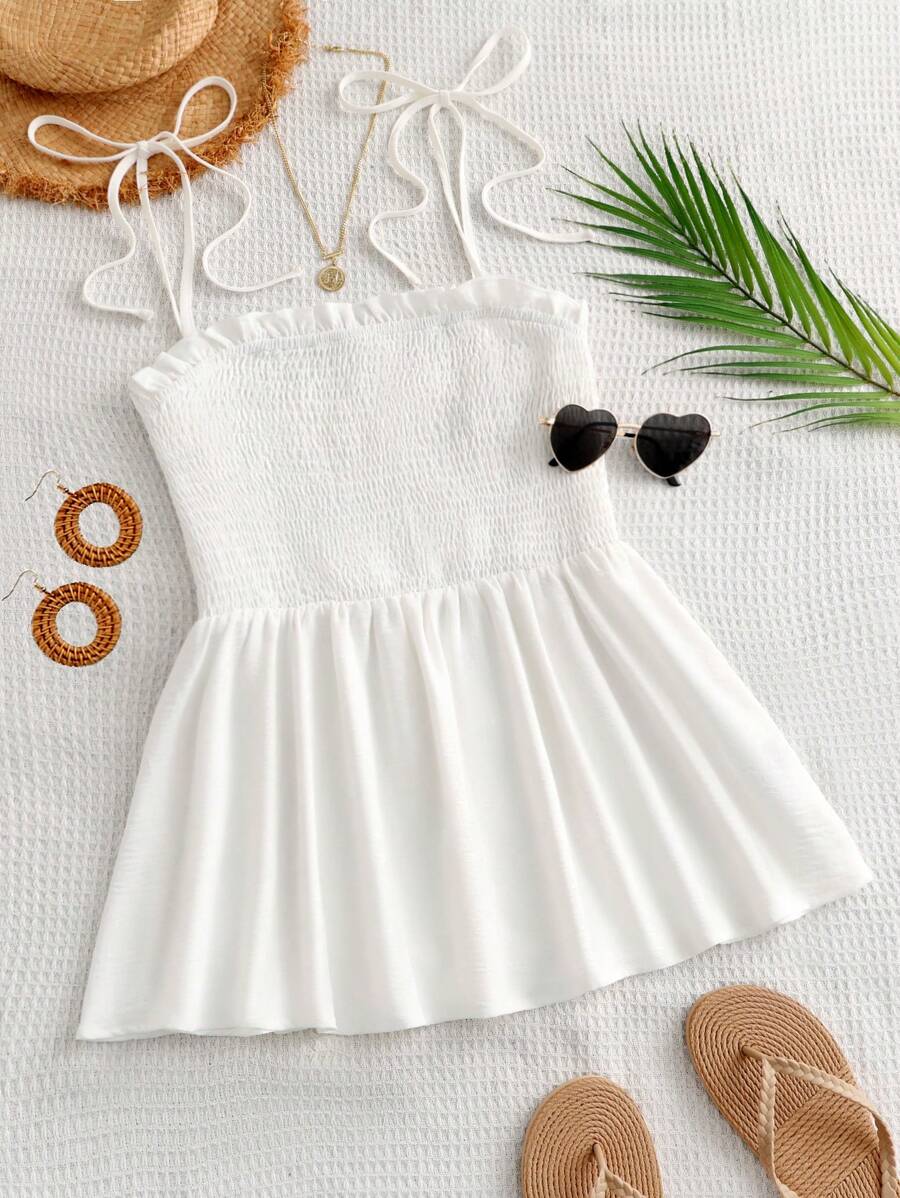 Breezaya Plus Size Women Solid Color Ruffle Hem Camisole Top - White - View 1