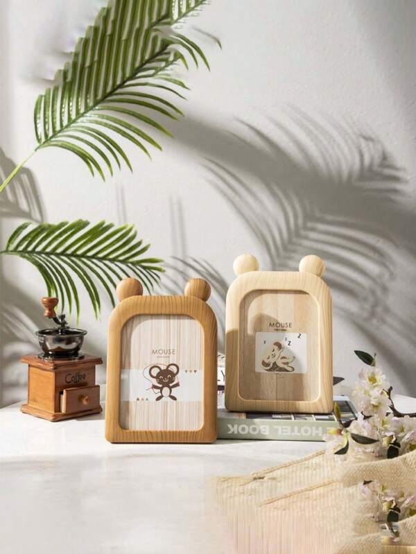 SHEIN Ramă foto 1PC 5x7 cu aspect din lemn de plastic din desene animate, pentru afișaj de perete sau de masă, cele mai bune cadouri pentru decorarea casei