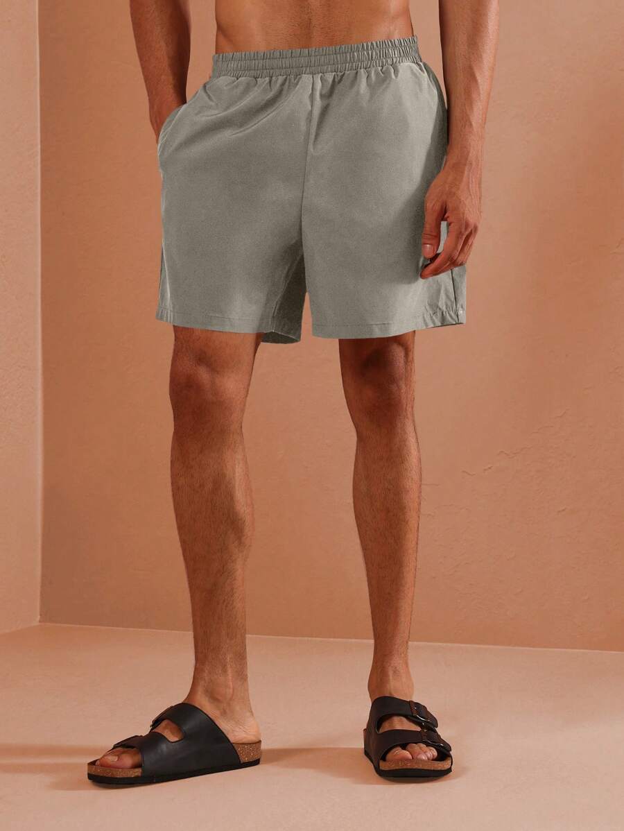 SUMWON Casual Beach Swim Trunks Regular Fit Pull-On Summer Vacation Pool Shorts Elastic Waistband Breathable Lightweight Resort Classic - Khaki - View 1