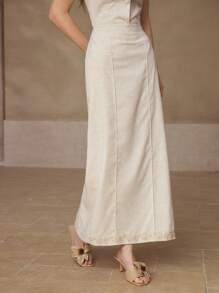 MOTF PREMIUM LINEN FLORAL EMBROIDERY SKIRT - Apricot - View 2