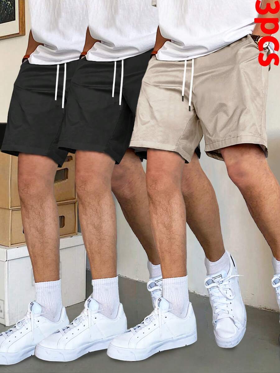 Manfinity Hypemode 3pcs,Men Slant Pockets Drawstring Waist Shorts Casual - Multicolor - View 1