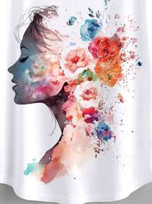 SHEIN LUNE 蝴蝶印花蝙蝠袖 T 恤 图案 T 恤 女式上衣 - 白色 - 查看 4