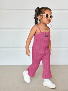 SHEIN Baby Girl Pink Crochet Letter Graphic Cami Jumpsuit Flare, Spring/Summer