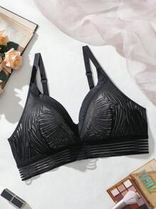 1 pieza Sujetador lencería sin aros cómodo con parche de encaje talla grande para mujer - Negro - Ver 4