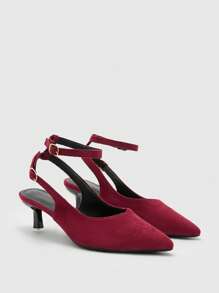 CUCCOO BIZCHIC Women's Pointed Toe V-Cut Buckle Strap High Heel Sandals - Red - View 2