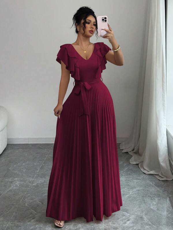 Elenzga Rochie de femeie romantică, elegantă, cu decolteu în V