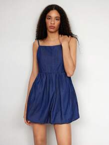 Maija 女士蓝色牛仔吊带荷叶边中长连衣裙 - 深色水洗藍 - 查看 5