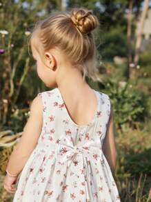 Cozy Pixies Vestito casual e versatile per bambina con scollo rotondo, senza maniche, in vita, con motivo floreale ditsy