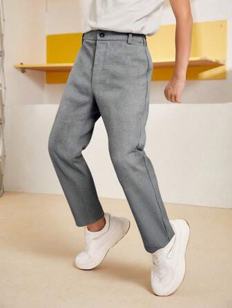 SHEIN Tween Boy' Casual Single-Breasted Straight Leg Pants, Suitable For School, Commute And Daily Life Chic Outfits For Autumn/Winter