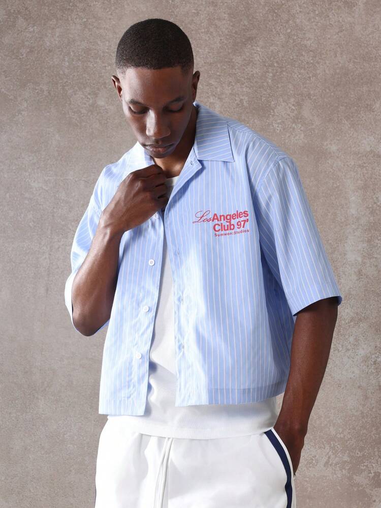 Retro Striped Button Down Short Sleeve Relaxed Fit Shirt