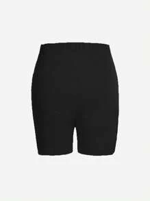 5pcs/Set Young Girl Plain Black Minimalist Comfortable Leggings Shorts, School, Campus, College Summer Holiday - Black - View 3