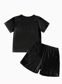 Set di maglietta a maniche corte con stampa "Miss Steal Your Snacks" e pantaloncini, 2 pezzi, colore nero, per neonati/bambine - nero - Visualizzare 2