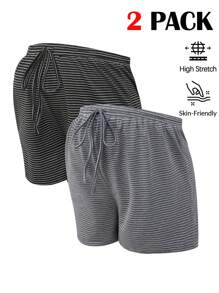 SHEIN 2pcs/Set Maternity Casual Striped Comfy Shorts, Summer - Multicolor - View 11