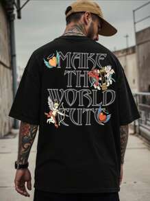 Manfinity EMRG Men's Crew Neck Short Sleeve Letter Print Casual T-Shirt Graphic Tees Men Graphic Tees Men T Shirts - Black - View 2